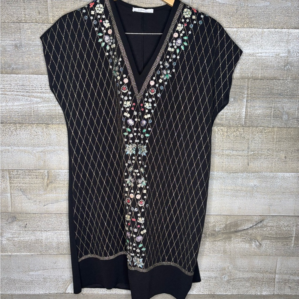Zara Embellished Black Tunic Dress